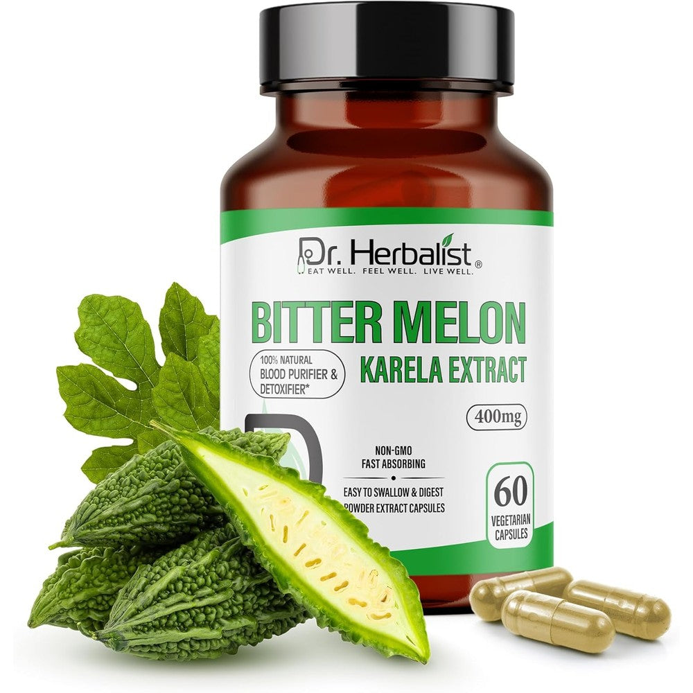Dr Herbalist Bitter Melon Extract 400mg 60 capsules front view bottle for blood sugar balance