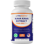 Vitamatic Kava Kava 1000mg with Magnesium and Ashwagandha 120 vegetarian capsules front bottle view for stress relief