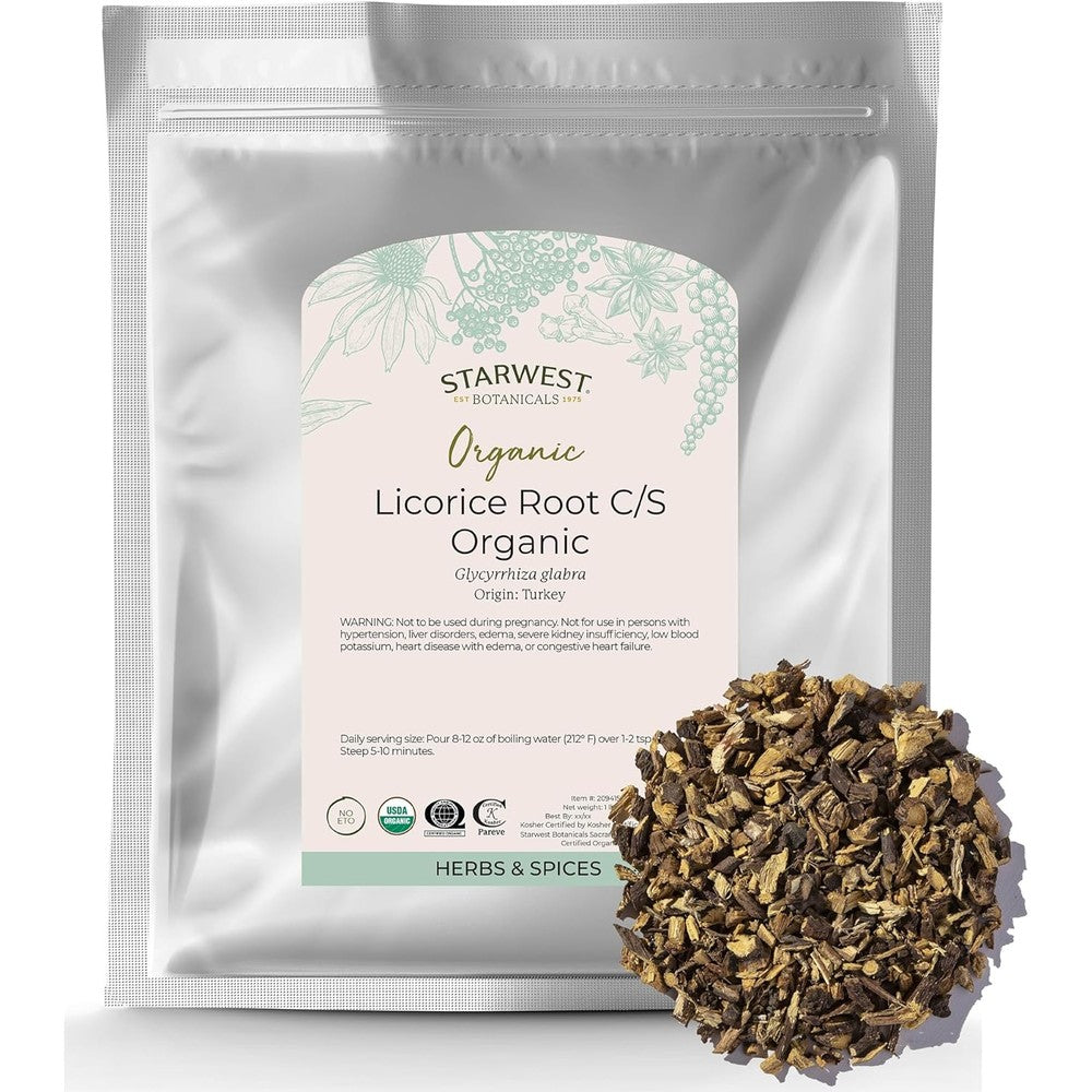 Starwest Botanicals organic licorice root 1 pound bulk bag front view