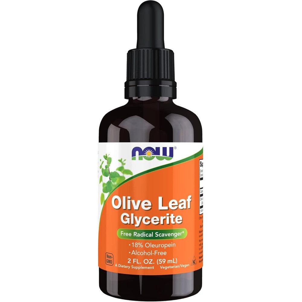 Now Foods Olive Leaf Glycerite liquid supplement bottle front view