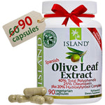 Island Nutrition Olive Leaf Extract bottle front view showcasing ninety vegetarian capsules product label