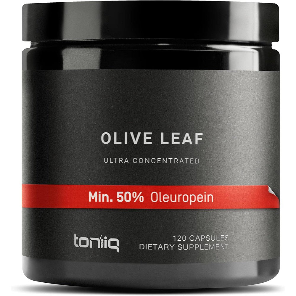 Toniiq Olive Leaf Extract 120 veggie capsules front bottle view