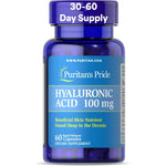 Puritan's Pride Hyaluronic Acid 100mg 60 Capsules front view skin hydration supplement