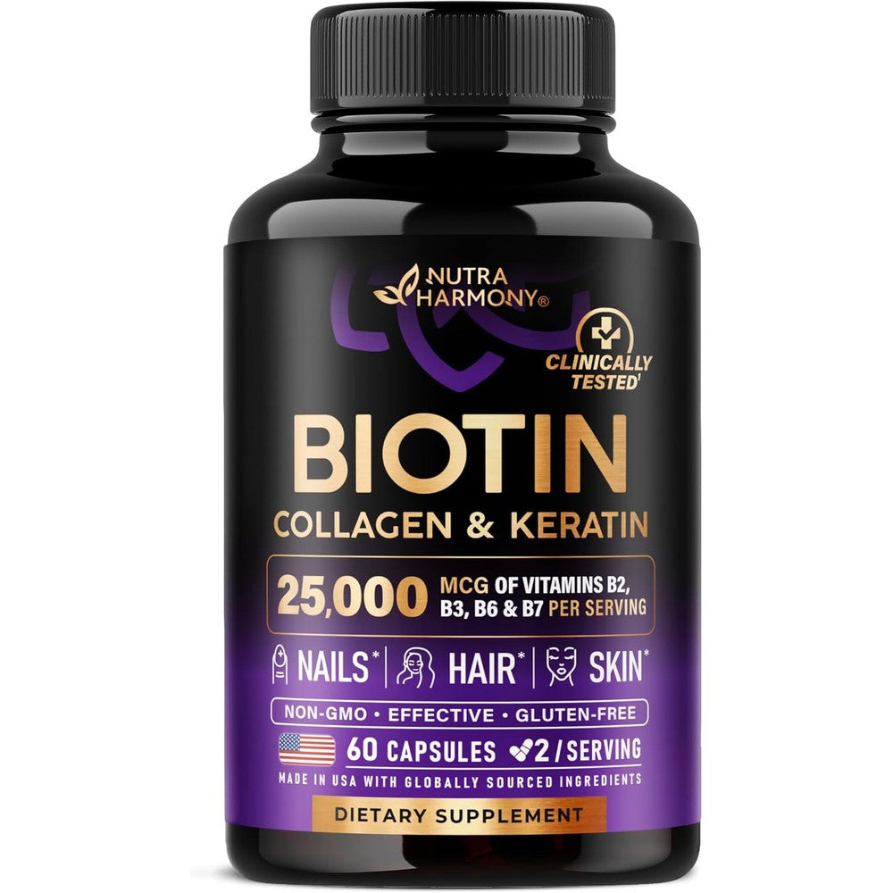 Nutraharmony Biotin Collagen Hyaluronic Keratin Capsules front view