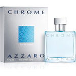 Azzaro Chrome Eau de Toilette thirty milliliter bottle front view showcasing the clear glass container and metallic cap.