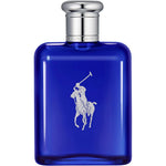 Ralph Lauren Polo Blue Eau de Toilette front view of premium blue glass bottle with signature silver cap