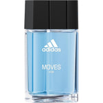 Adidas Moves for Him Eau de Toilette front view showing the sporty clear bottle design