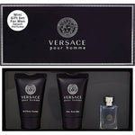 Versace Pour Homme 3 piece mini gift set for men showing the blue outer box packaging