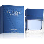 GUESS Seductive Homme Blue Eau De Toilette 100ml front view bottle showing the blue tint juice and modern masculine design