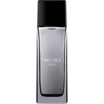 Jimmy Choo Man Eau De Toilette 100ml front view showing the sleek hip flask inspired grey metallic bottle and textured cap.