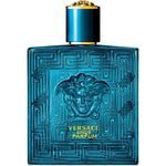 Versace Eros Parfum Spray For Men 3.4 Ounce front view bottle showing geometric blue glass design.