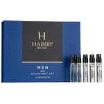 H Habibi Men Scent Discovery Sample Set front view showing premium packaging and five individual spray vials.