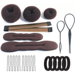 iFlyMars hair accessories set front view showing complete thirty eight piece brown bun maker kit elements