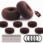 HOFASON extra small hair bun maker kit front view showing brown mini donuts
