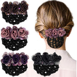 Ravlzors flower hair bun holder covers front view showing black ribbon design.
