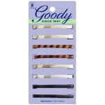 Goody Classics Patterned Staytight Hair Barrettes eight count pack front view showcasing assorted metallic finishes.