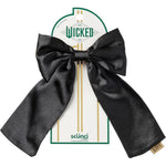 Conair Scunci Wicked black satin bow barrette front view showing long scarf tails