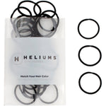 Heliums Small Hair Ties Black front view of the pack showing forty eight count mini elastics
