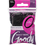 Goody Ouchless Forever Polyband Elastic Hair Tie front view of packaging featuring one hundred and fifty black bands.