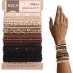 SYGY Boho Hair Ties pack of twenty brown neutral colors front view showcasing unique bohemian braided styles.