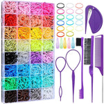 Auroray 32 colors small hair rubber bands kit front view showing clear storage box filled with colorful elastics.