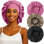 ZHENSILK three piece silk sleep bonnet set front view showing different colors.