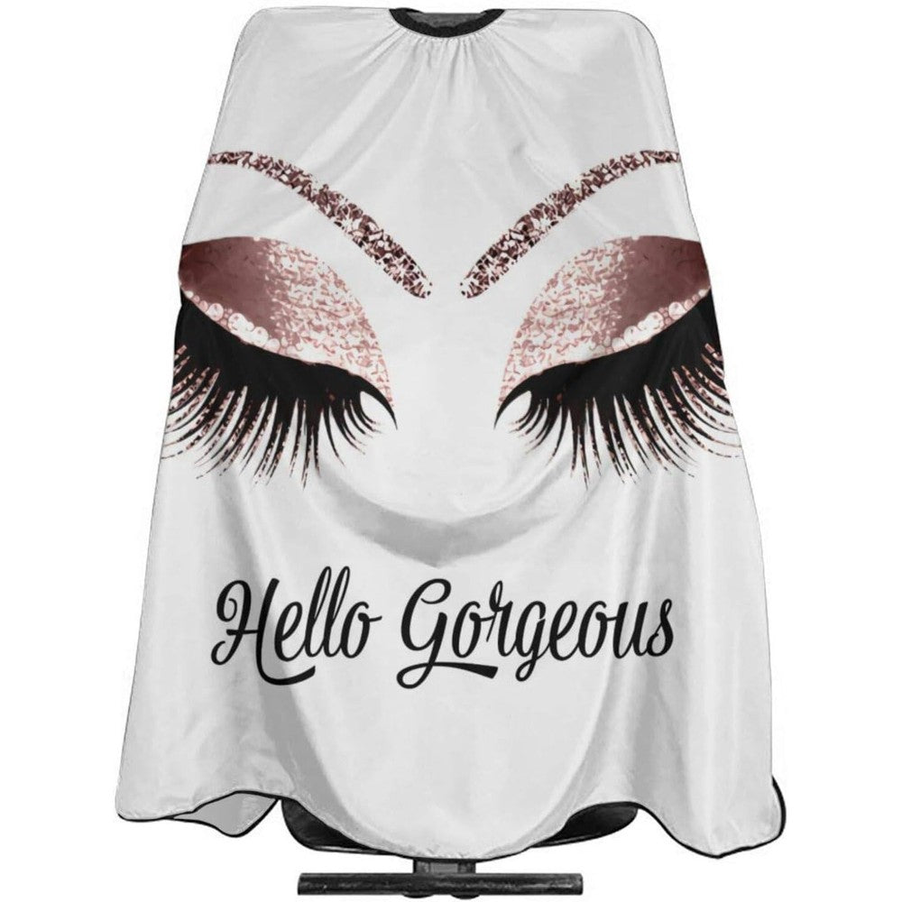 Carwayii Barber Cape Hello Gorgeous front view featuring glitter eyelash design.