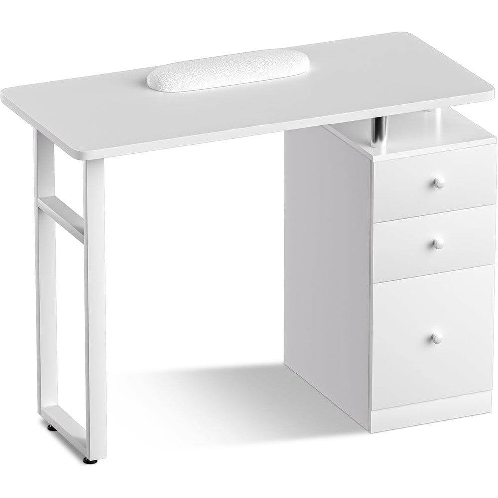 Manicure Table for Nail Tech, Nail Table for Nail Tech Manicure Desk Nail Station，Nail Makeup Beauty Salon Storage Acetone Resistant, Wrist Cushion, 3 Drawers, for Nail Tech | Salon & Home Studio Use