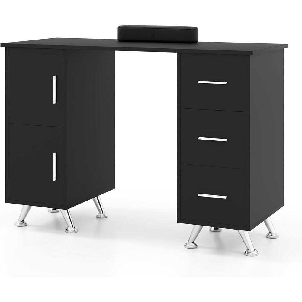 WELLHUT Nail Desk, Manicure Table for Nail Tech, Wooden Salon Station, Acetone Resistant Nail Table Computer Desk with 3 Drawers, 2 Large Cabinets, Removable Arm Rest for Home Spa Beauty Salon