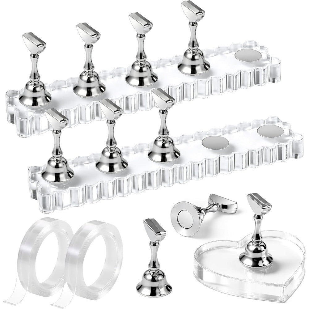 Fandamei Nail Holder, 2 Set Nail Holders for Painting Nails, Nail Stand for Press on, Press on Nail Stand for Practice, Magnetic Acrylic Nail Display Holders for Nail Art with Double-sided Tape