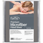 ForPro Professional Collection premium microfiber massage fitted sheet in cool grey shown on a standard massage table.