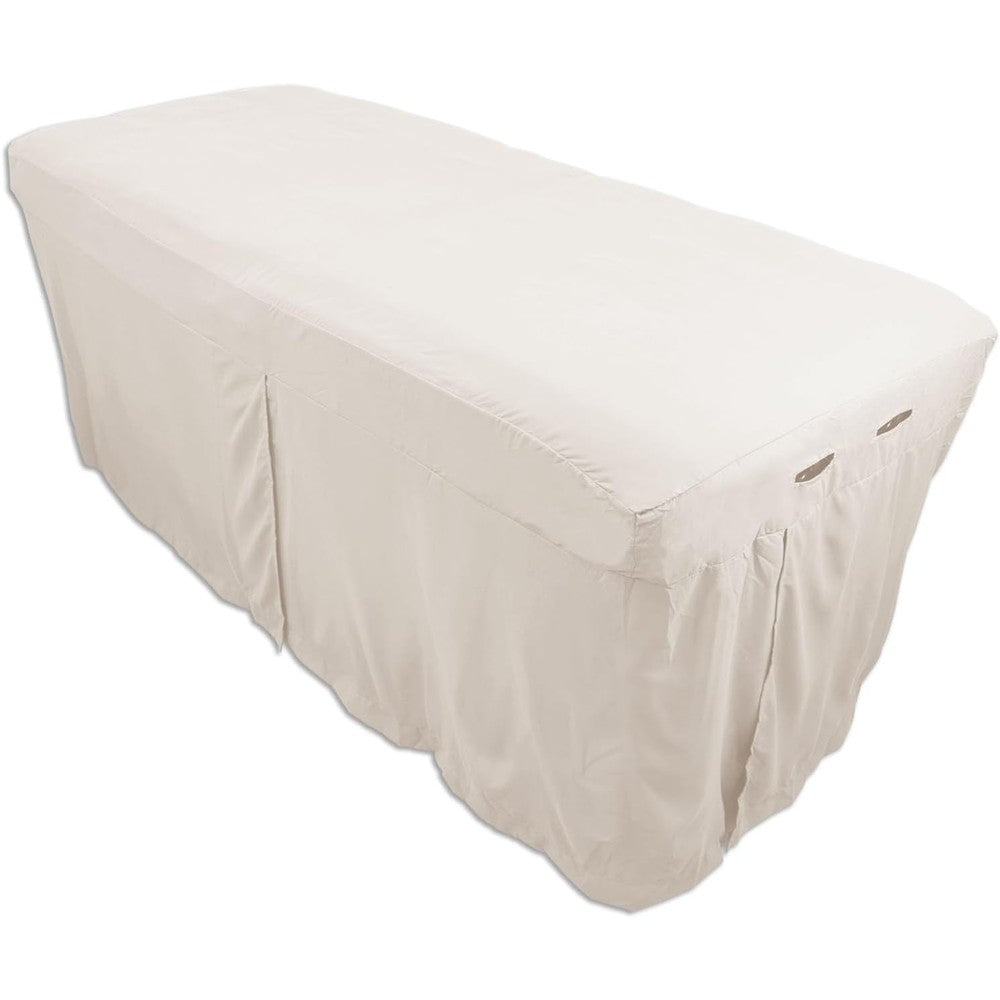 Body Linen microfiber massage table skirt front view in beige natural color