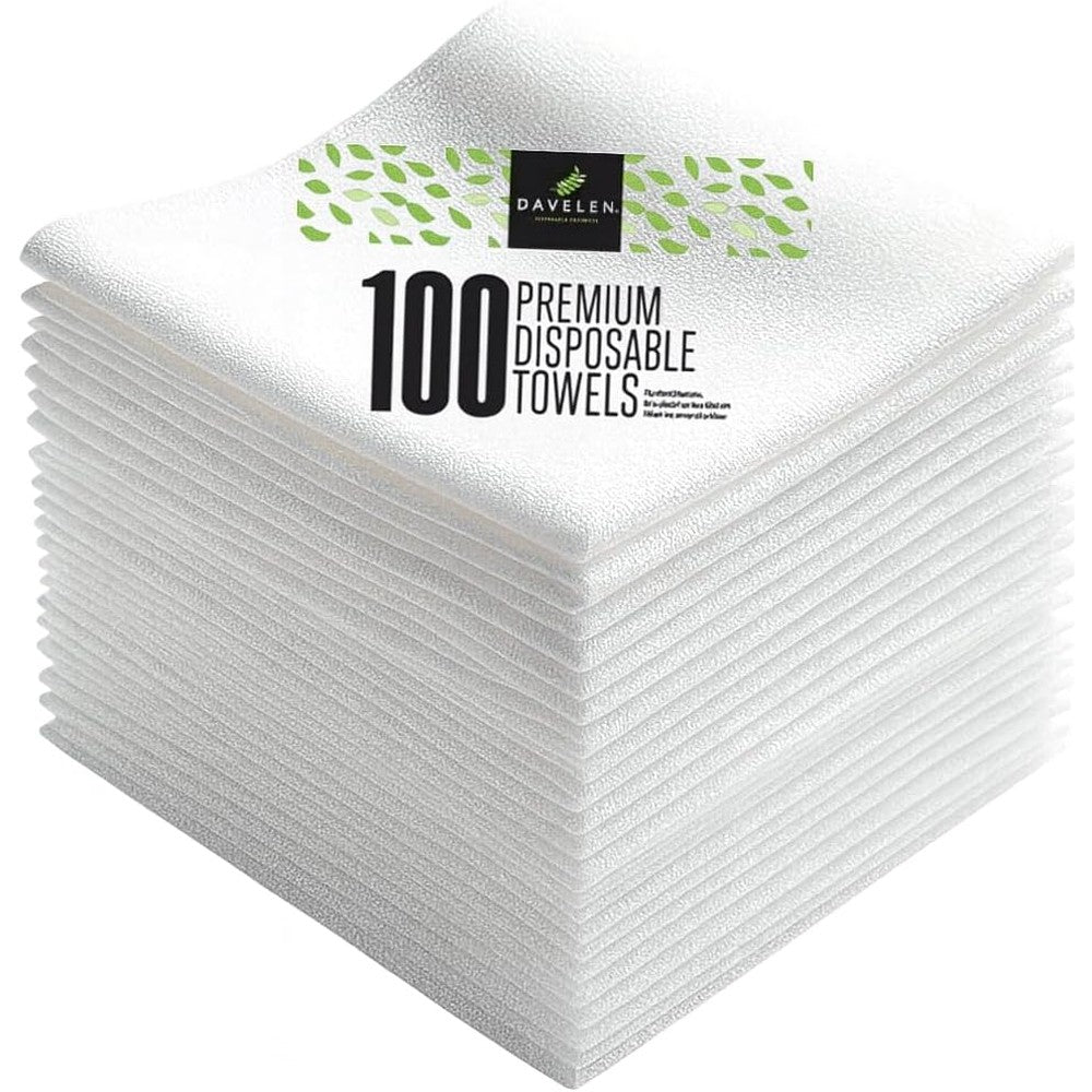 DAVELEN disposable large luxury towels 100 count front view packaging