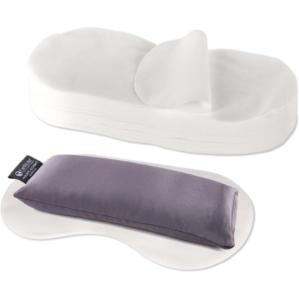 EarthLite Disposable Eye Pillow Covers front packaging view showing the 100 pack bundle.
