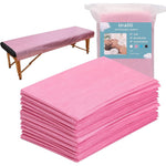 Uralili disposable massage table sheets front view pack of twenty pink spa bed covers.