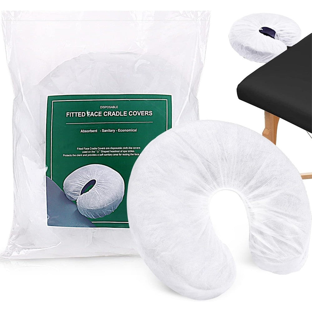 Noverlife disposable fitted face cradle covers 100 pack front view packaging