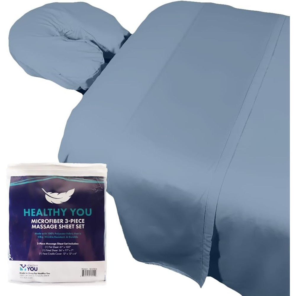 Healthy You Microfiber Massage Spa Table Sheets Wisteria front view of three piece set laid out neatly