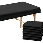 Macarrie microfiber massage table sheets front view pack of six black covers neatly stacked.