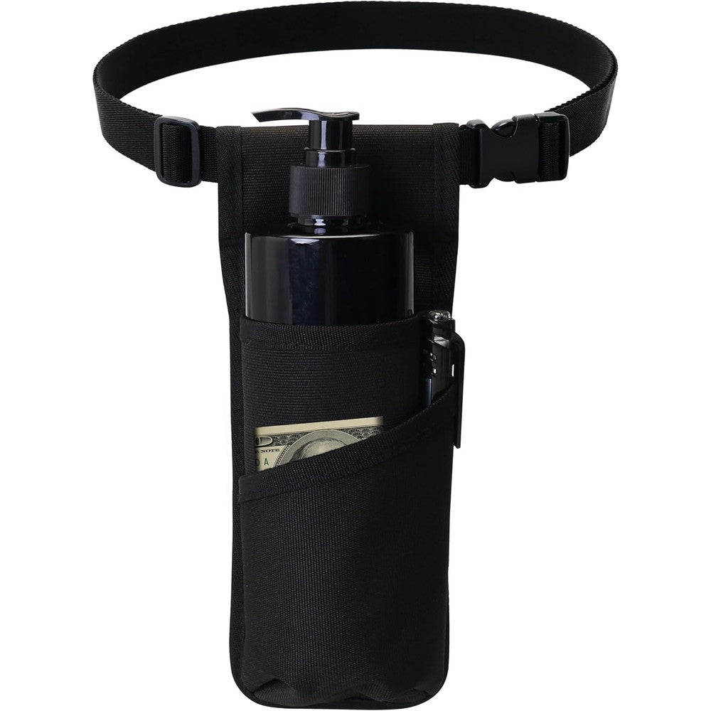 Tuhaoge massage bottle holster black front view with pockets