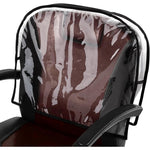 Noverlife Round Barber Chair Cover Protector front view installed on a clear vinyl salon chair.