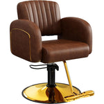 Baasha Professional Brown And Gold Salon Chair front view luxury hydraulic styling seat
