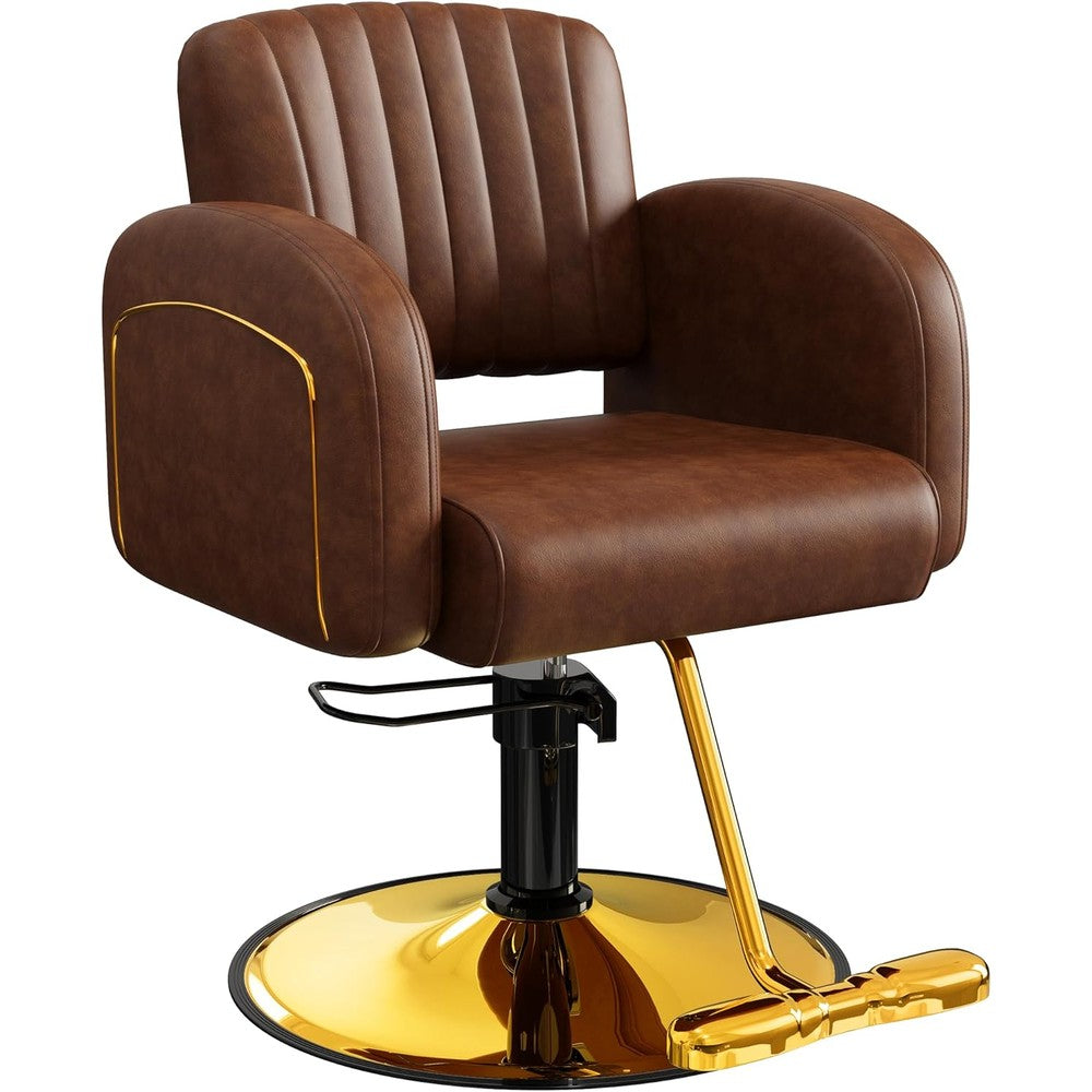 Baasha Professional Brown And Gold Salon Chair front view luxury hydraulic styling seat