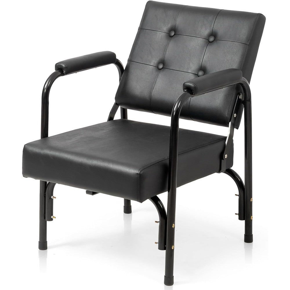 Winado Auto Recline Shampoo Chair front view showcasing black faux leather upholstery.