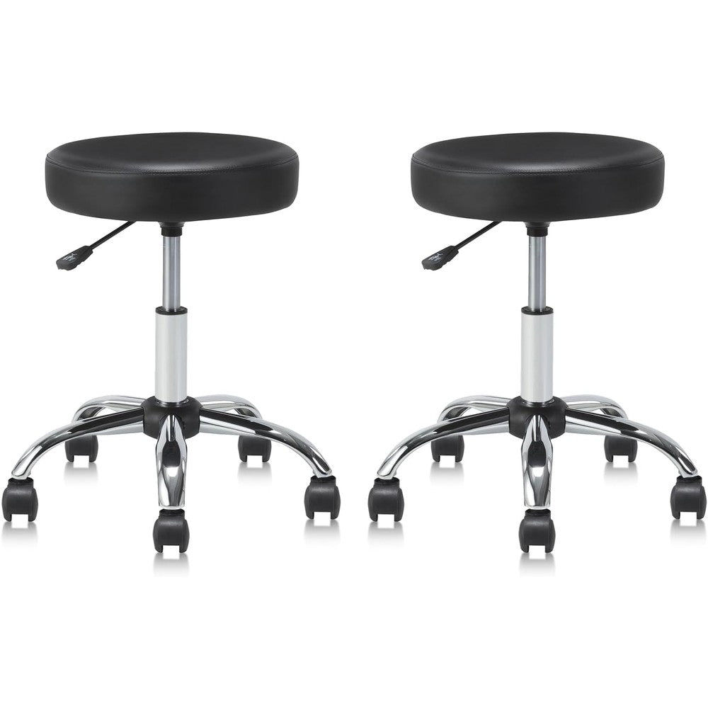 Klasika set of 2 round rolling stools front view for salon