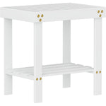 Glavbiku bamboo shower bench front view with storage shelf