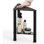 HzTinT corner shower stool with storage shelf front view