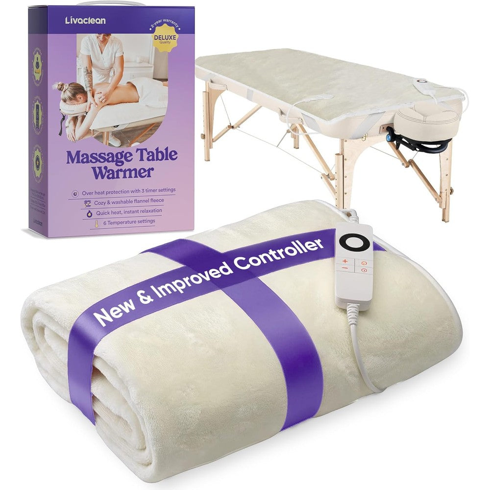 LivaClean electric heating pad for massage table with white flannel fleece