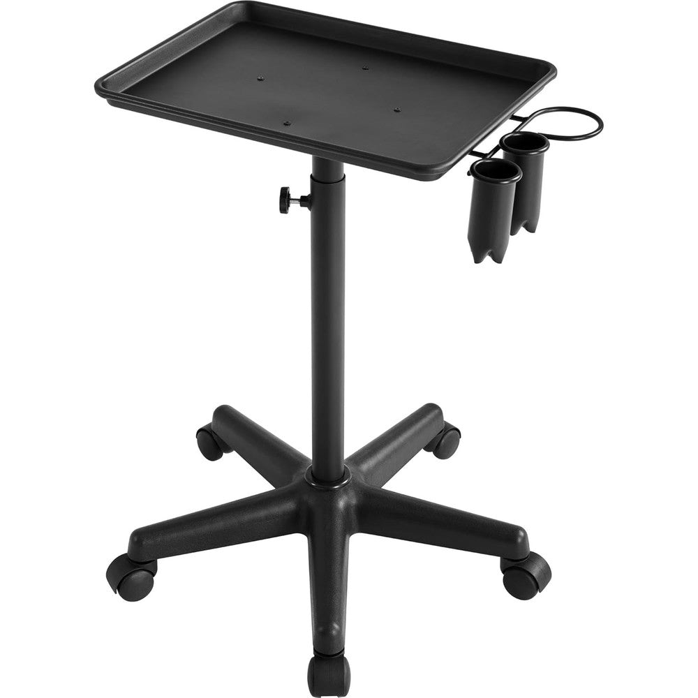 Yaheetech Rolling Salon Tray - Aluminum Trolley Cart Equipment on Wheels & Adjustable Height Mobile Beauty Salon Spa Stools Service Instrument Storage Tray w/Accessory Caddy - Black