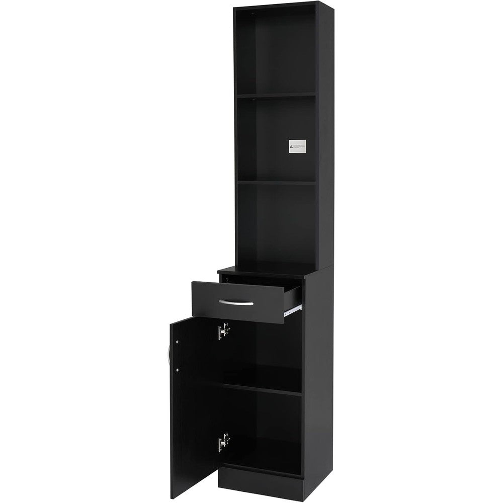 mefeir Salon Station, Barber Hair Stylist Storage Cabinet with Lockable Drawer, 5 Compartments & Shelf, Durable MDF, Organizer Equipment for Beauty Salon, Barbershop, Black