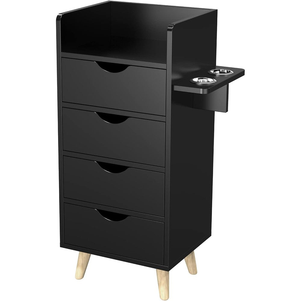 OmySalon 4 -Layer Salon Storage Cabinet,Beauty Barber Salon Styling Station Organizer Equipment,Hair Stylist Station Set with 2 Hair Dryer Holders，4 Drawers and Raised Table Legs, Black